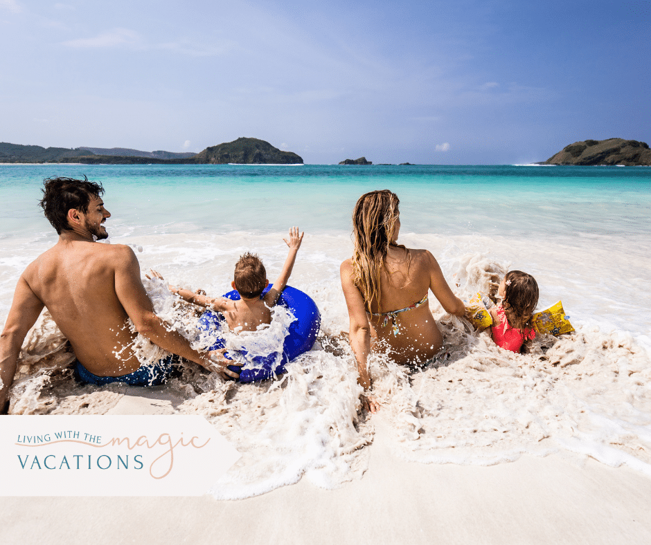family on an off-season family vacation at a quiet beach